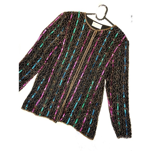 Tiffany’s Closet SILK Multicolor Sequin Blazer - Picture 3 of 8